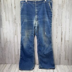 Vintage RED SNAP Distressed Thrashed Denim Jeans 38x29 Scovill Zipper Talon Hook